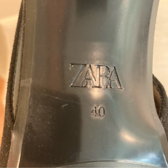 ZARA Sz 40 Pointy Toe  Faux Suede Golden Inside Squarish Heel Slingback Shoes - Picture 11 of 11